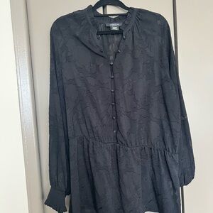 Textured Black Women's Button-Front Peplum Top